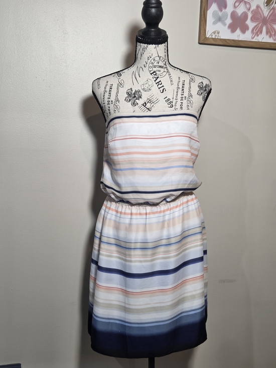 White House Black Market Dresses & Skirts - White House Black Market Strapless Multicolor Striped Blouson Mini Dress